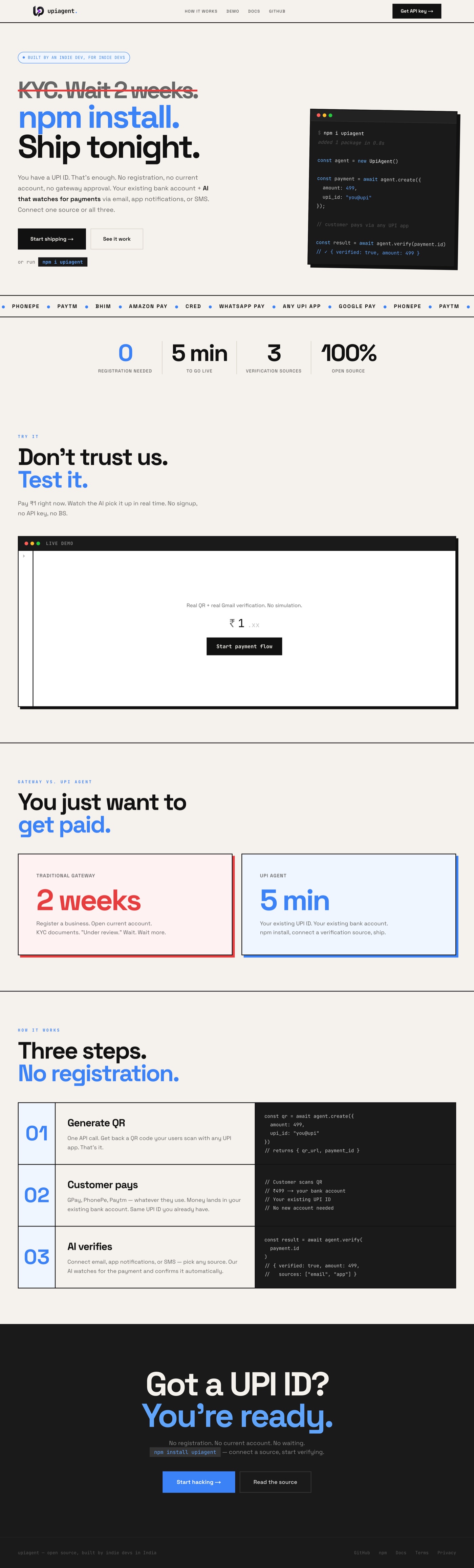 UPI Agent — website screenshot